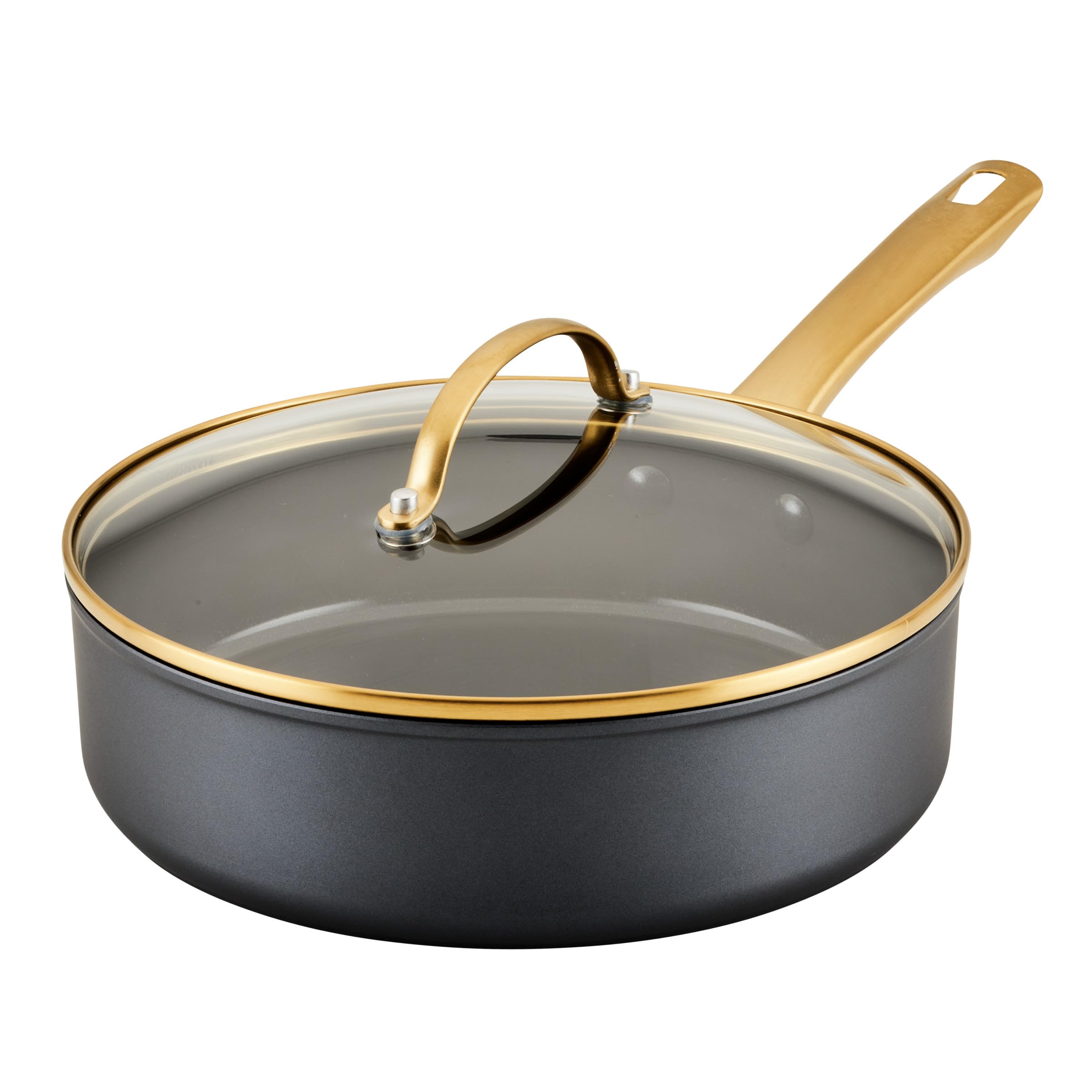 Farberware Forged Induction Ceramic Cookware Nonstick Saute Pan with Lid, Dishwasher Safe, Suitable for All Stovetops, 3 Quart Sauteuse Pan/Jumbo Cooker - Black and Gold