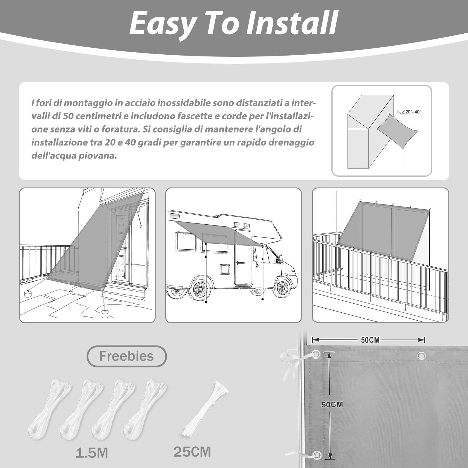 SUNNY GUARD Vela Ombreggiante Impermeabile 1.5x2m Rettangolare con Occhielli Tenda da Sole per Esterno Protezione Raggi UV Balcone Patio Giardino, Gris Chiaro