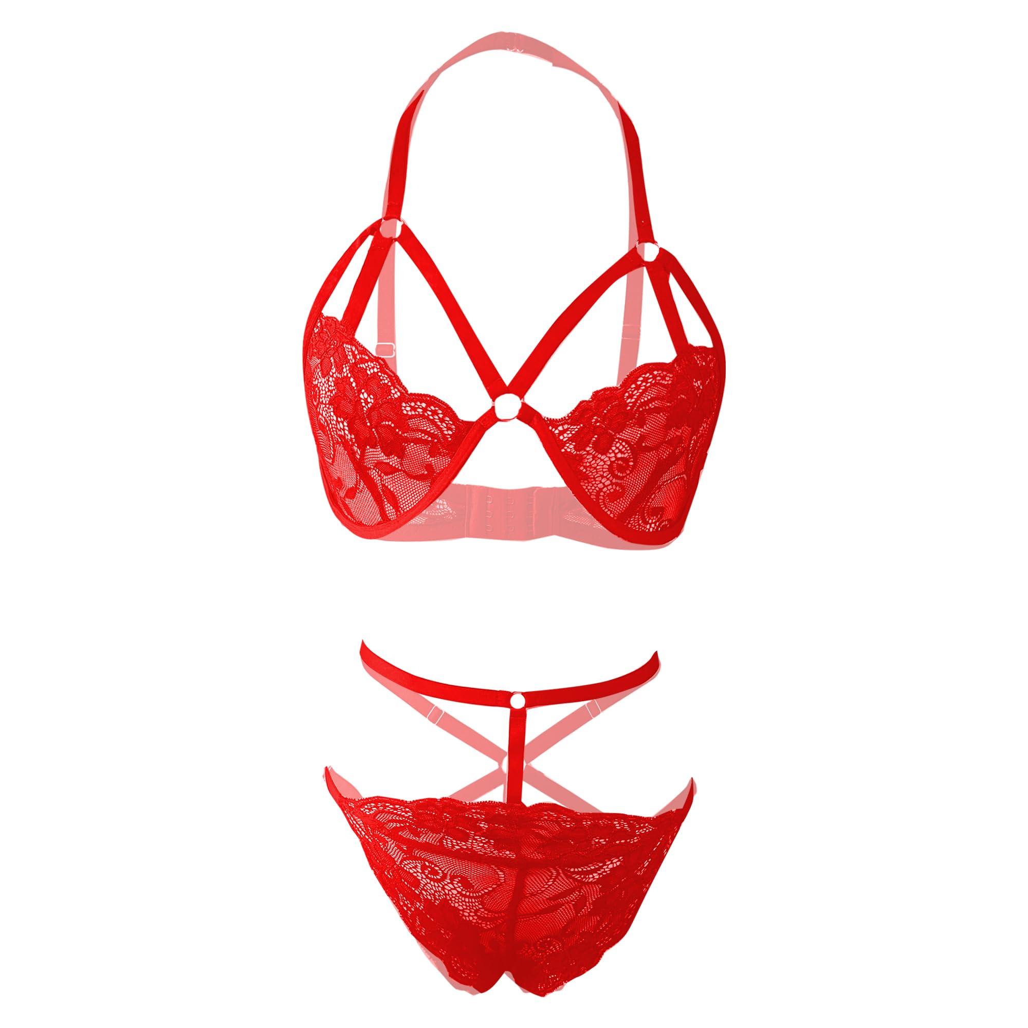 xenza Women’s Non-Padded Bra & Panty Strappy Criss Cross Lingerie Set Low Waist Half Cup Bikini Panties Lace Brief Innerwear for Honeymoon Outfit for Valentine TE-06301-picture-26