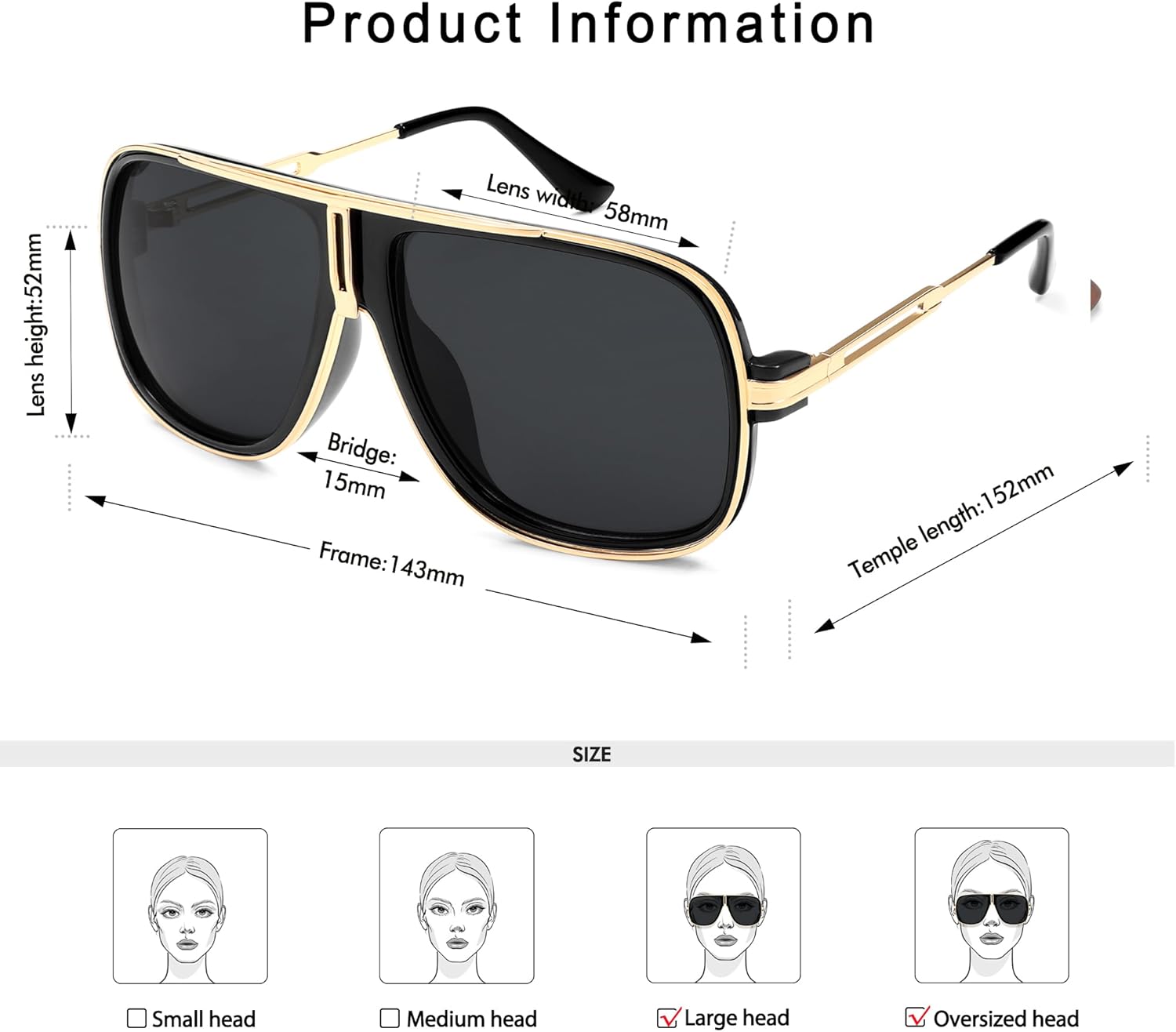 Retro Aviator Sunglasses for Women Men Oversized 70s 90s Square Womens Mens Sunnies AP3683 - Image 4