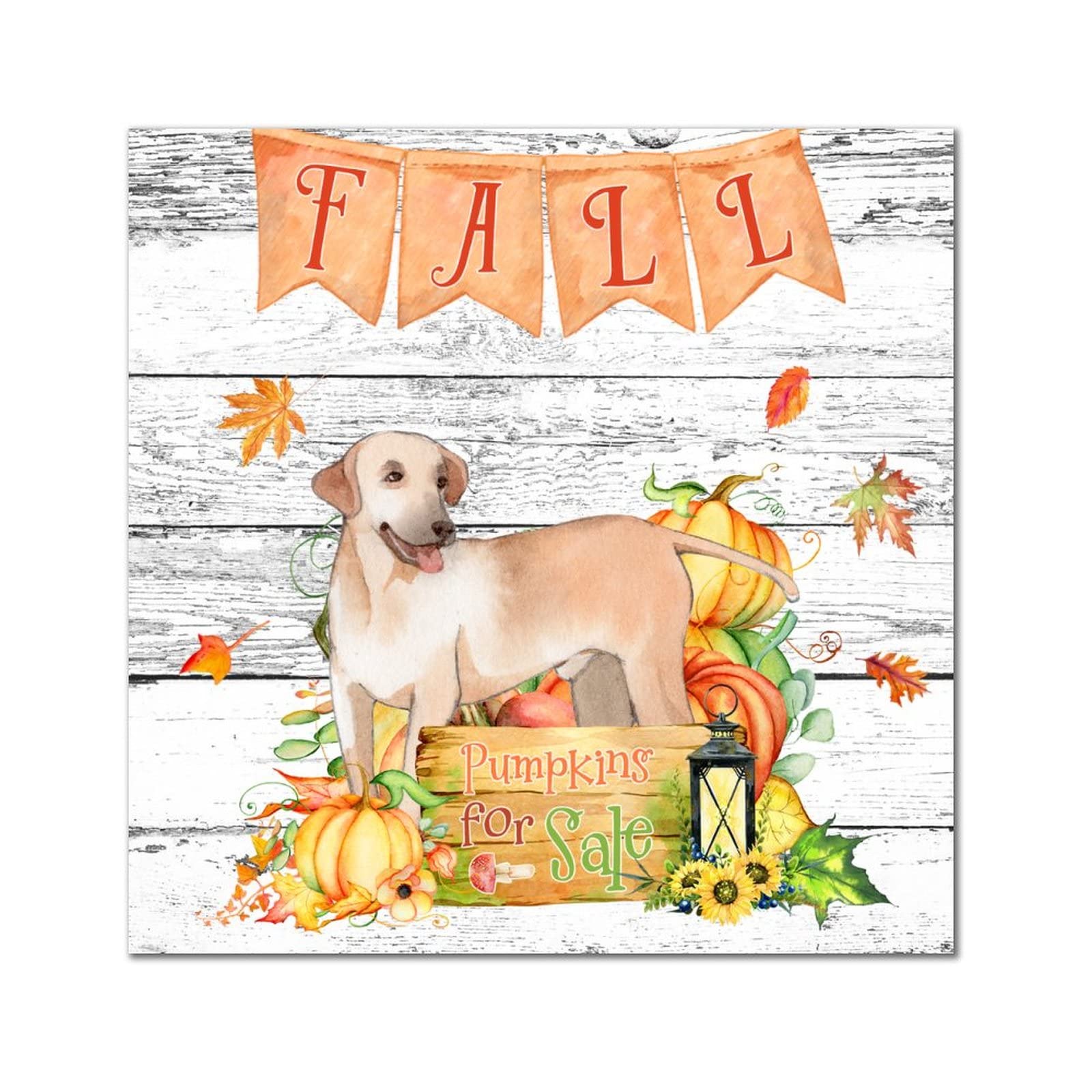 Plaque murale rétro en bois de style vintage automnal avec chien L35cm