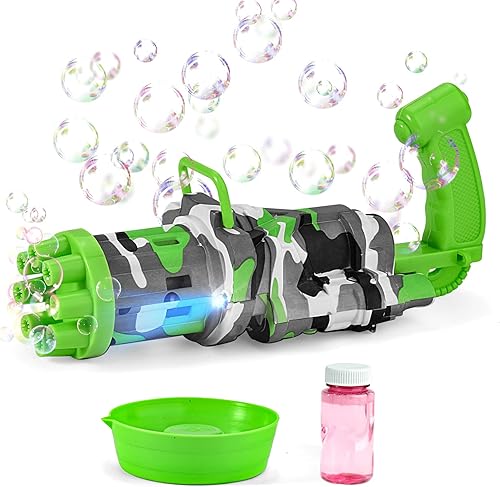 Máquina de burbujas automática para hacer burbujas con ventilador y solución de burbujas, 8 agujeros frescos, juguetes eléctricos de burbujas para