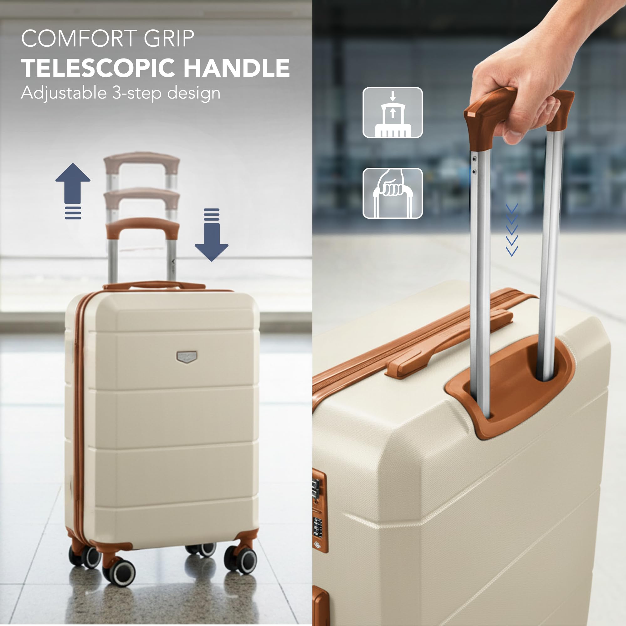 LUGG - Jetset 40cm Suitcase - 40x30x20cm- Ryanair Compatible - Underseat Size - Hard Shell ABS - Spinner & Removable Wheels - Lightweight Travel Luggage- Cream/Brown — view 308