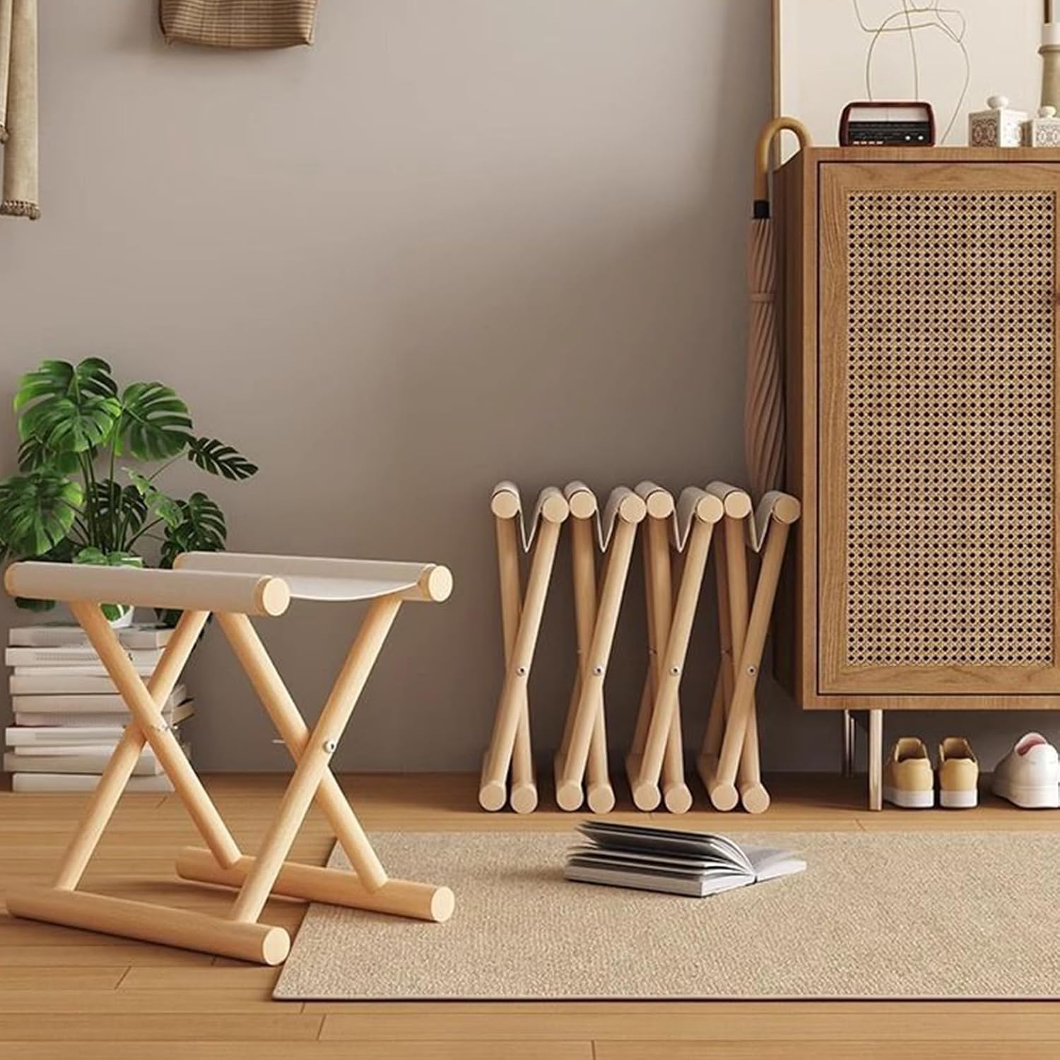 Folding Chair – Solid Wood Cloth Material, Lightweight Foldable Stool, Portable Seat | Stable Outdoor Furniture for Kitchen Bathroom Garden Dorm Bedroom Fishing Dining Area, Travel Friendly Design