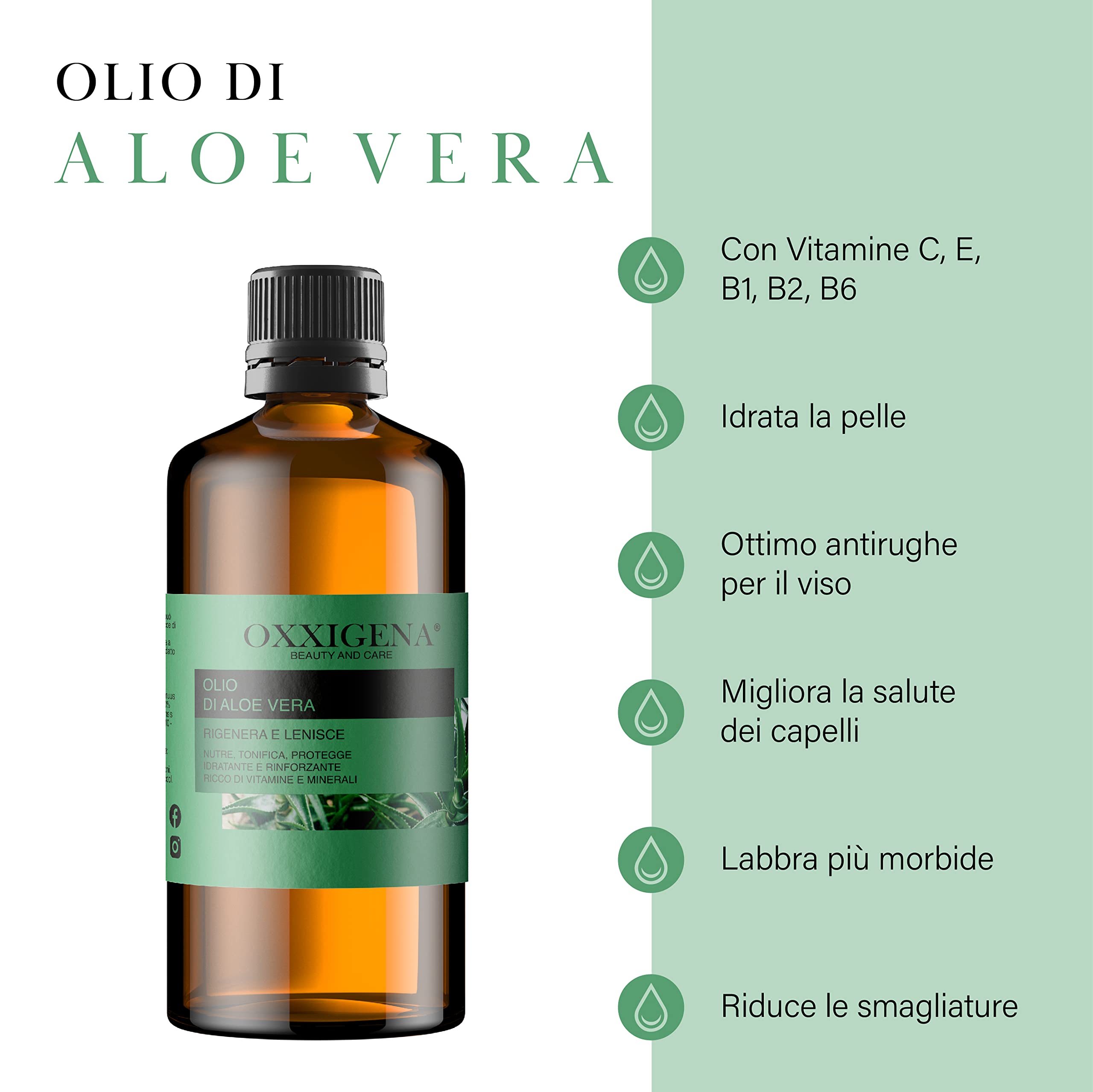 Oxxigena Olio (Oleolito) di Aloe Vera - 1 L - Ideale come Idratante, Nutriente, Rinforzante per Capelli, Combatte la Secchezza della Pelle e le Rughe - Vegano, senza OGM