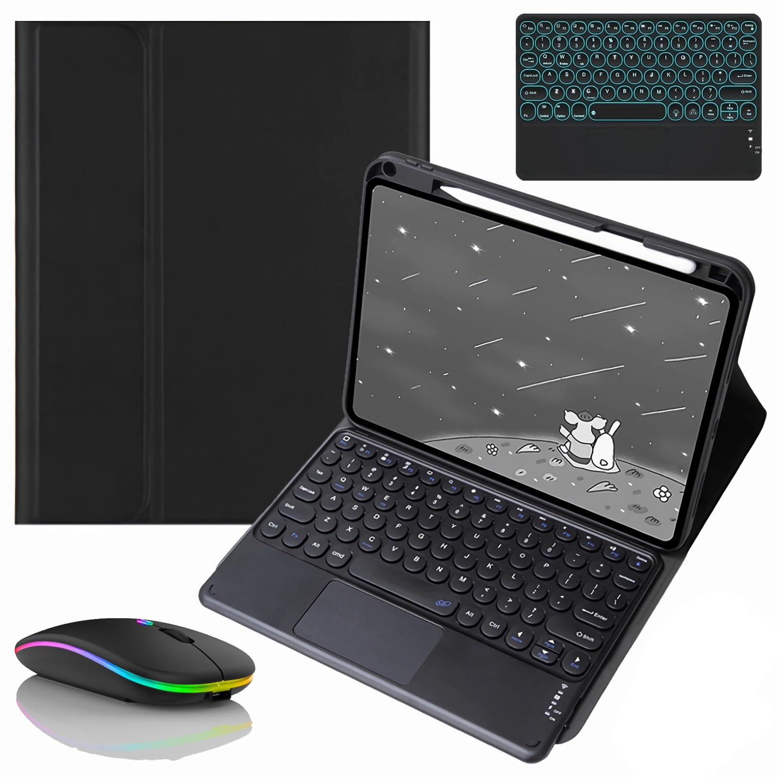 Etui z klawiaturą do Xiaomi Mi Pad 7/7 Pro 11.2", Wbudowany Uchwyt Na Ołówek, Magnetyczna Odłączana Bezprzewodowa Podświetlana Klawiatura z Myszą Bluetooth,Black 1