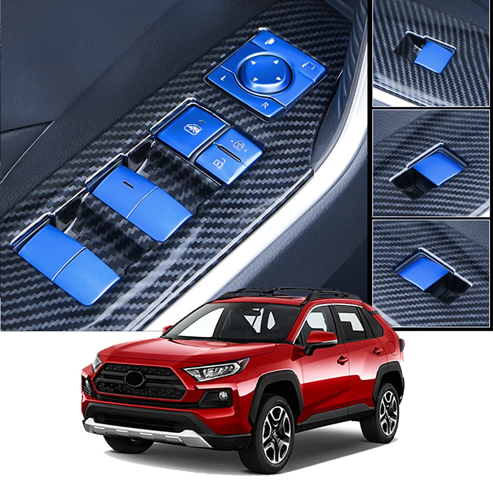 Behave Car One-Button Start Button Cover Aluminum Alloy Decoration Stickers Custom Fit for Toyota RAV4 2019-2021 Interior Accessories(Blue & 14 Pcs)