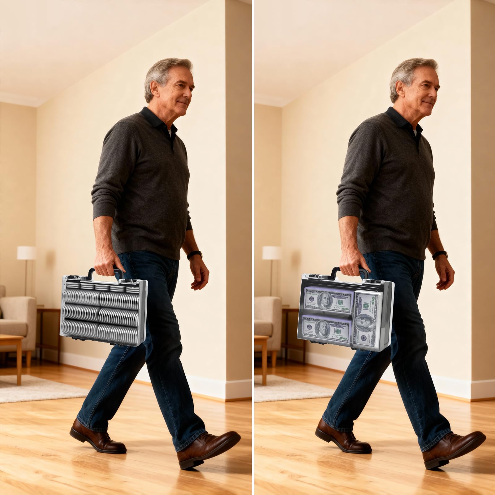 Coin Collector Case Holder with 141 pcs Capsules with Foam Gaskets & 220 Dollar Bill Sleeve - All-in-One Coin Collection Supplies Storage Organizer Box for Secure Coin and Paper Money Display- Black