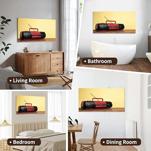 Miniatura 6 de Lienzo decorativo para pared de sala de estar, dormitorio, retro, rojo, antiguo, portátil, grabadora de cassette, frente de hormigón amarillo,