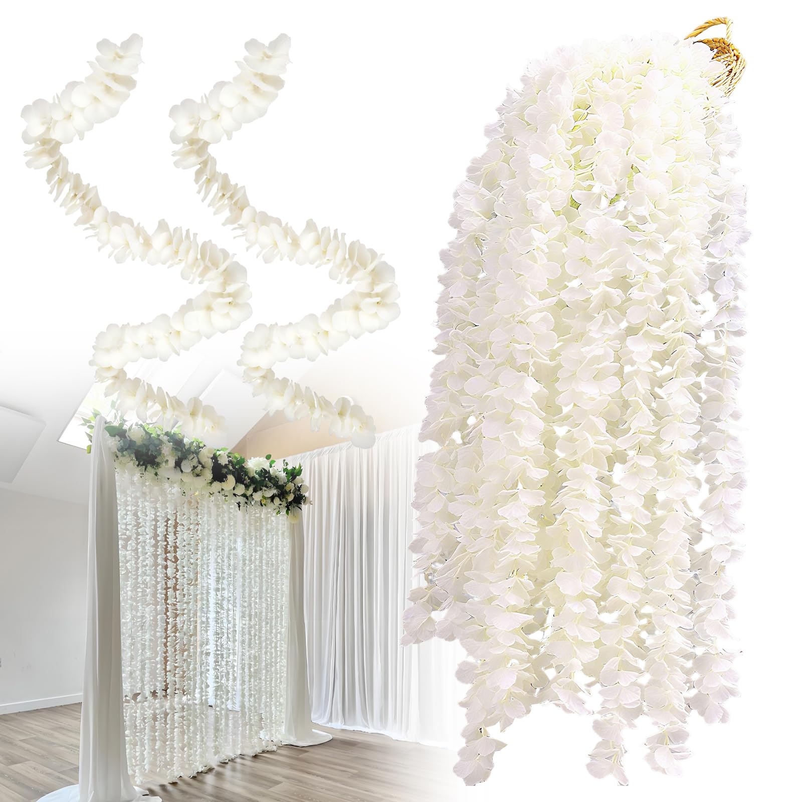 Fake Wisteria Vine, 10Pcs White Artificial Wisteria Vine Garland 90-100cm