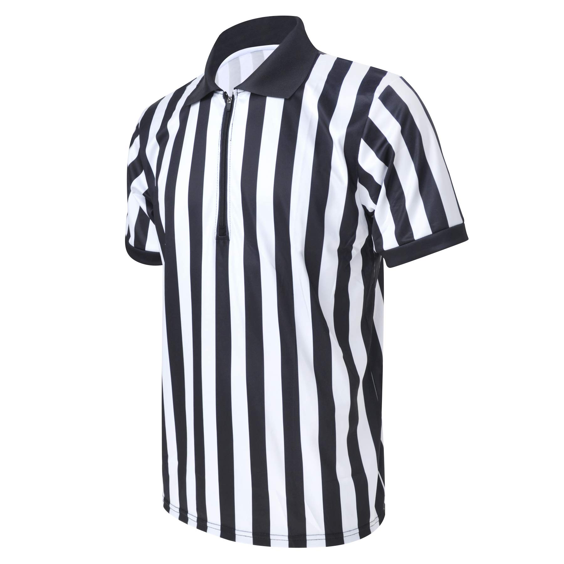 TopTie Polo árbitro Manga Corta Camiseta Rayas Negras y Blancas Cremallera 1/4