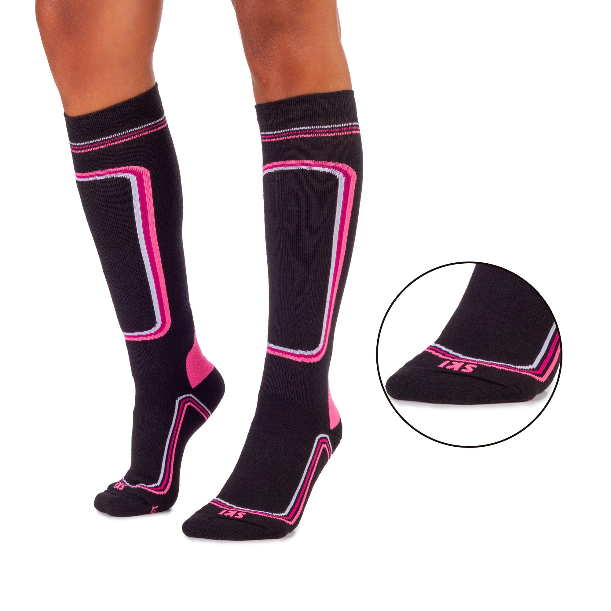 MICO CALCETINES DE ESQUI' SUPERTHERMO PRIMALOFT en Tejido de Polipropileno Micotex + Fibra LYCRA, 100% Made in Italy, Pesado y con Poder Aislante, para Mujeres Deportes, en Color Negro Pùrpura Fluo