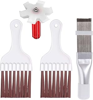 Lianai Conjunto de escova e pente para limpeza de aletas de ar condicionado, condensador, 4 peças, limpador de aletas, alisador de aletas, escova para limpeza de bobinas, escova de batedor,