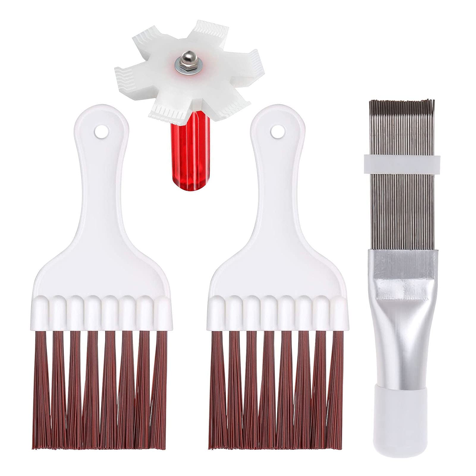 4pcs Air Conditioner Condenser Fin Cleaning Brush and Comb Set Fin Cleaner Fin Straightener Refrigerator Coil Cleaning Whisk Brush HVAC Maintenance Evaporator Radiator Repair Clean Tool