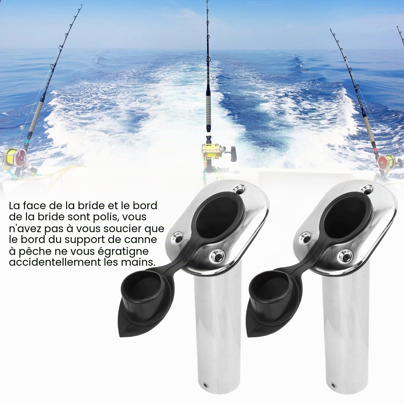 Affleurante Porte-Canne à Pêche, 2 pièces, Support de Canne à Pêche Encastré, en Acier Inoxydable 316, avec Couvercle de Joint à 30 degrés, pour Bateau Yacht Kayak Rail