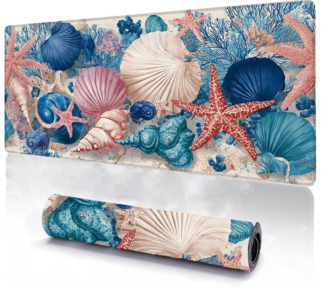 Alfombrilla Ratón XXL 1600x800x3 mm Mouse Pad Grande Gaming Estrella De Mar Alfombrilla Escritorio,Tapete Escritorio con Bordes Cosidos, Impermeable Antideslizante Ordenador Desk Mat, Oficina zj-483