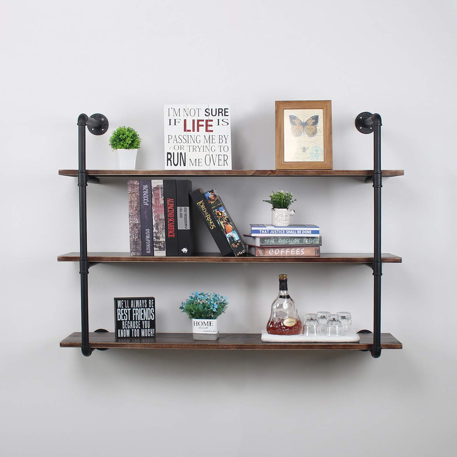 Buy Industrial Floating Shelves Wall ,48in Rustic Pipe Wall Shelf,3