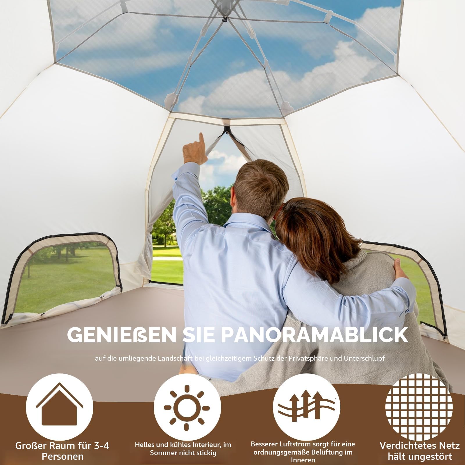 Chihee Pop-Up Stand-up Zelt Camping Zelte, Familien-Kabinenzelt mit Markise Veranda 3-Personen Outdoor-Zelt mit Bildschirm Raum große Kapazität, Wasserdicht und Winddicht, einfacher Aufbau, Wandern