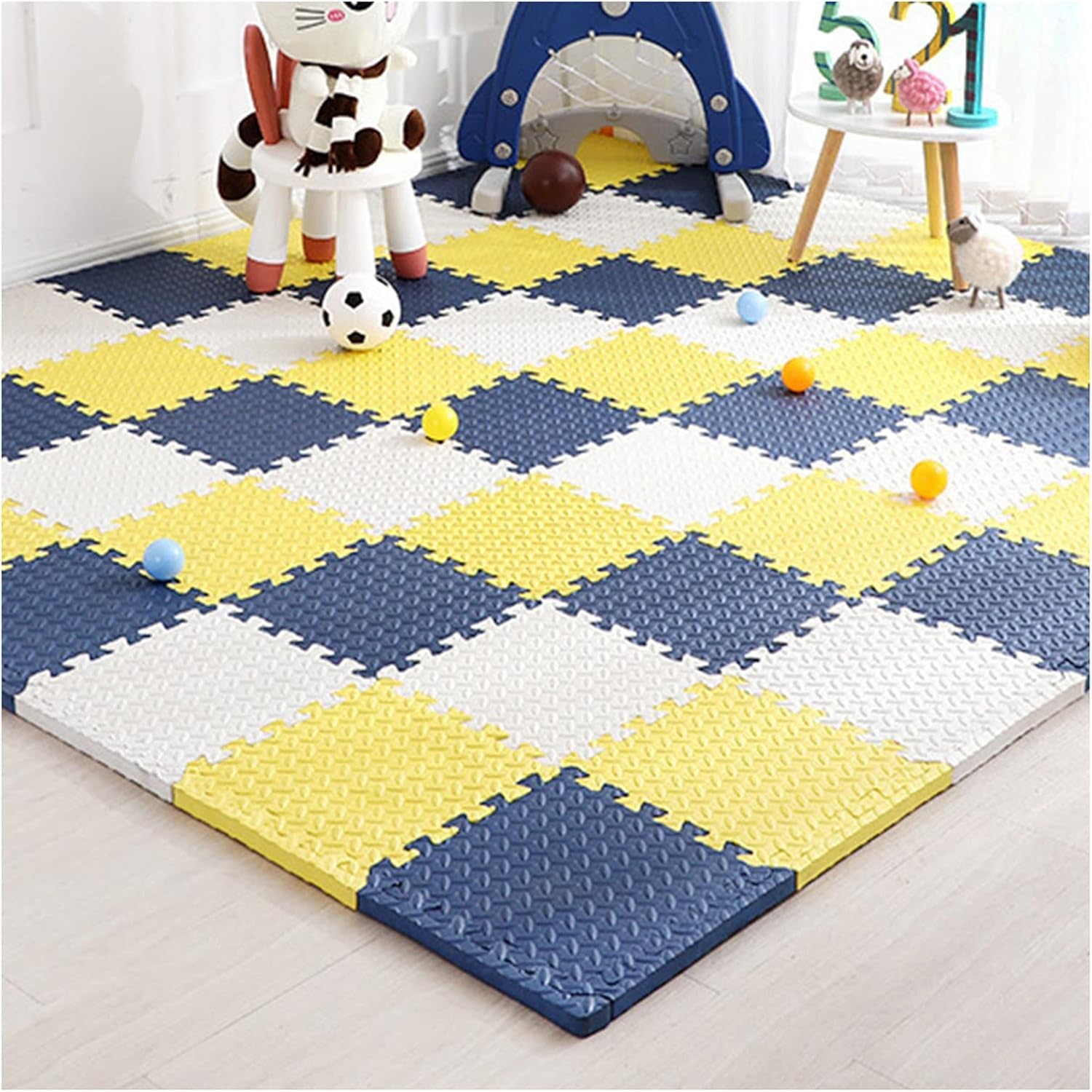 12PCS Maty z pianki blokujące z granicą, matą podłogową, matami podłogowymi, płytkami dywanowymi, dywanikami z miękkiego zagęszczenia, mata do zabawy na rzecz gimnastyczną, CP 3,1 "grubość