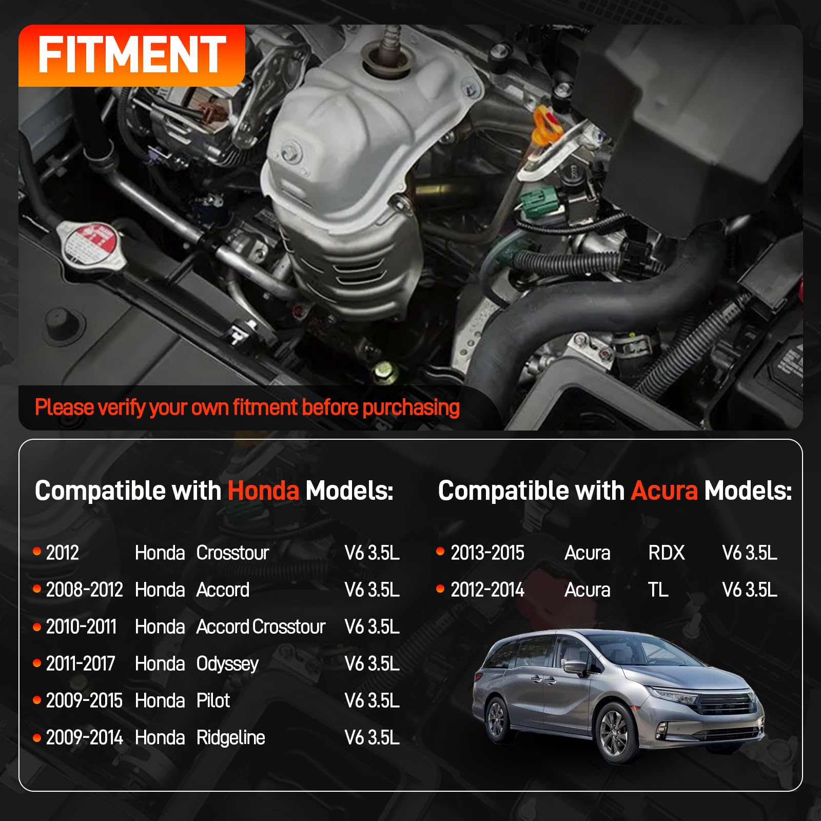 Aluminiowa osłona zaworu silnika z przodu i z tyłu, kompatybilna z Honda Accord Odyssey Crosstour Pilot Ridgeline 2008-2017, Acura TL RDX 2012-2015, 3,5 l V6, zamiennik # 12310R70A00