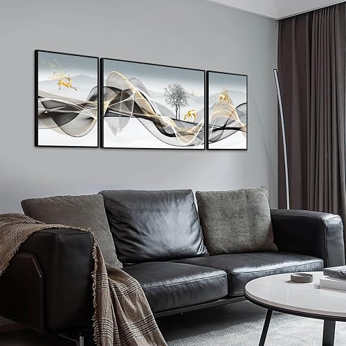 Abstract Wall Art - Extra Large Black and Gold Room