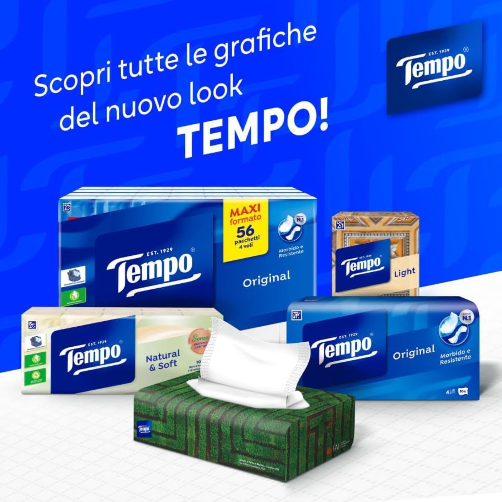 Tempo Fazzoletti Box Pelli Sensibili - 4 Veli - 12 Confezioni da 80 Fazzoletti, 960 Fazzoletti, con olio di mandorla e aloe vera