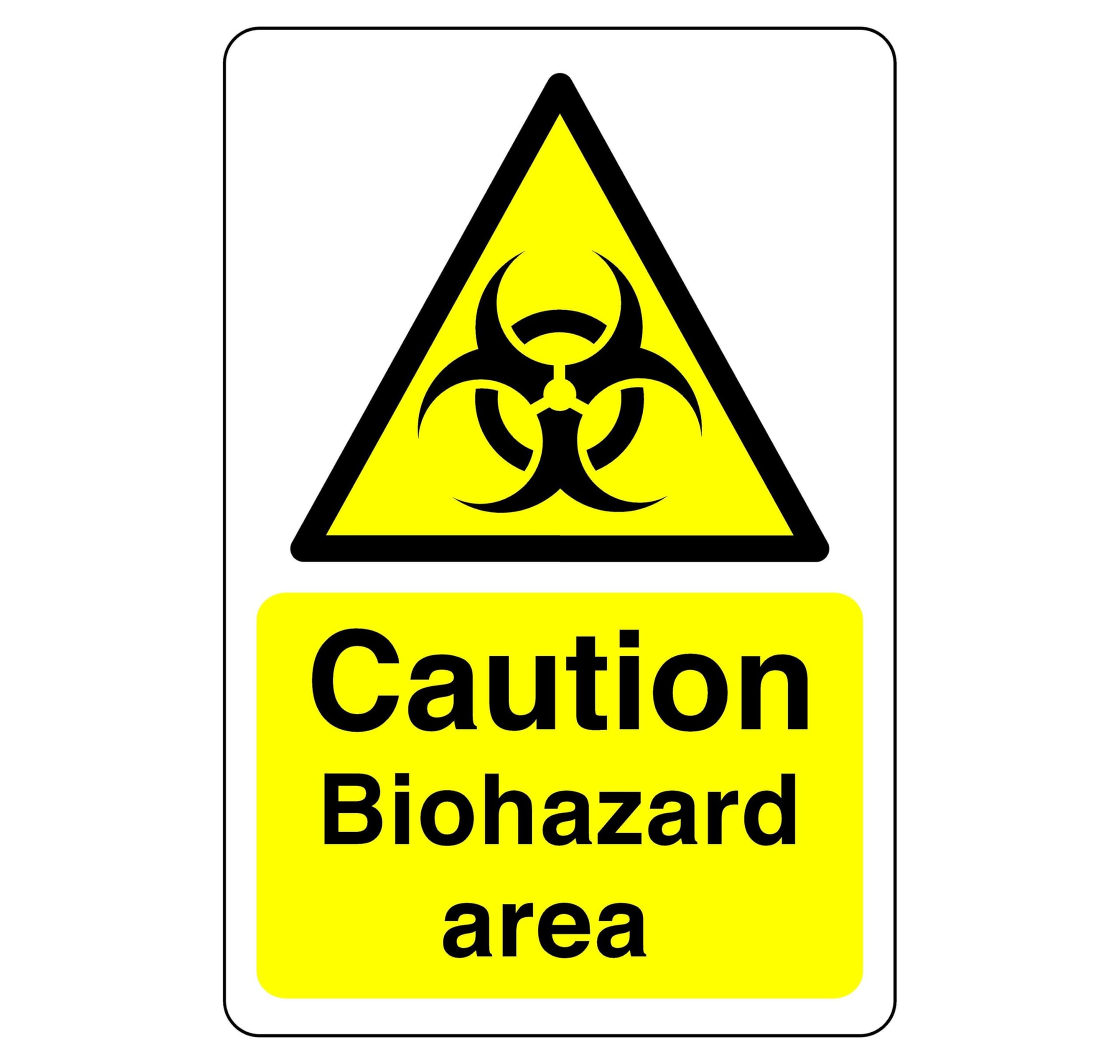 Safety First Display Ltd Yellow/Black Caution Biohazard Area Sign - High Tack Self-Adhesive Sticker (200Mm X 150Mm) Viewing Distance Within 5M.