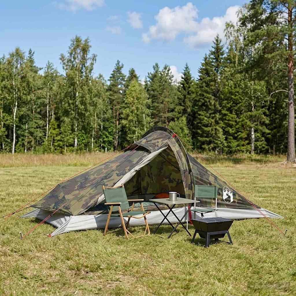 vidaXL Namiot turystyczny Camouflage dla 2 osób, nowoczesny, lekki namiot, przenośny stojak, kompaktowy materiał kempingowy, odporny na warunki atmosferyczne, łatwy montaż