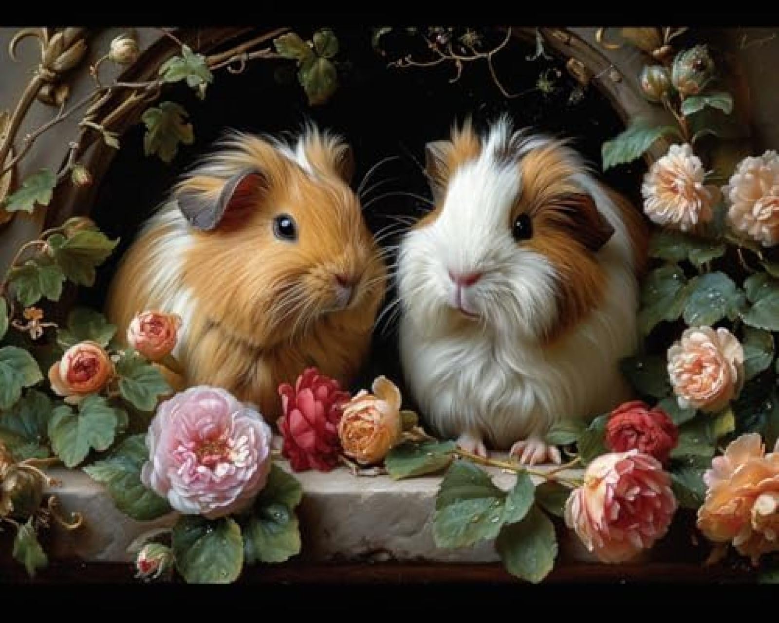 YarnAdventures Paint by Numbers Kit,Guinea Pigs' Cozy Burrow,DIY Painting Kit with Canvas,Brushes,and Acrylic Paint Perfect for Beginners Adults,Wall Art Decor,16x20in Frameless