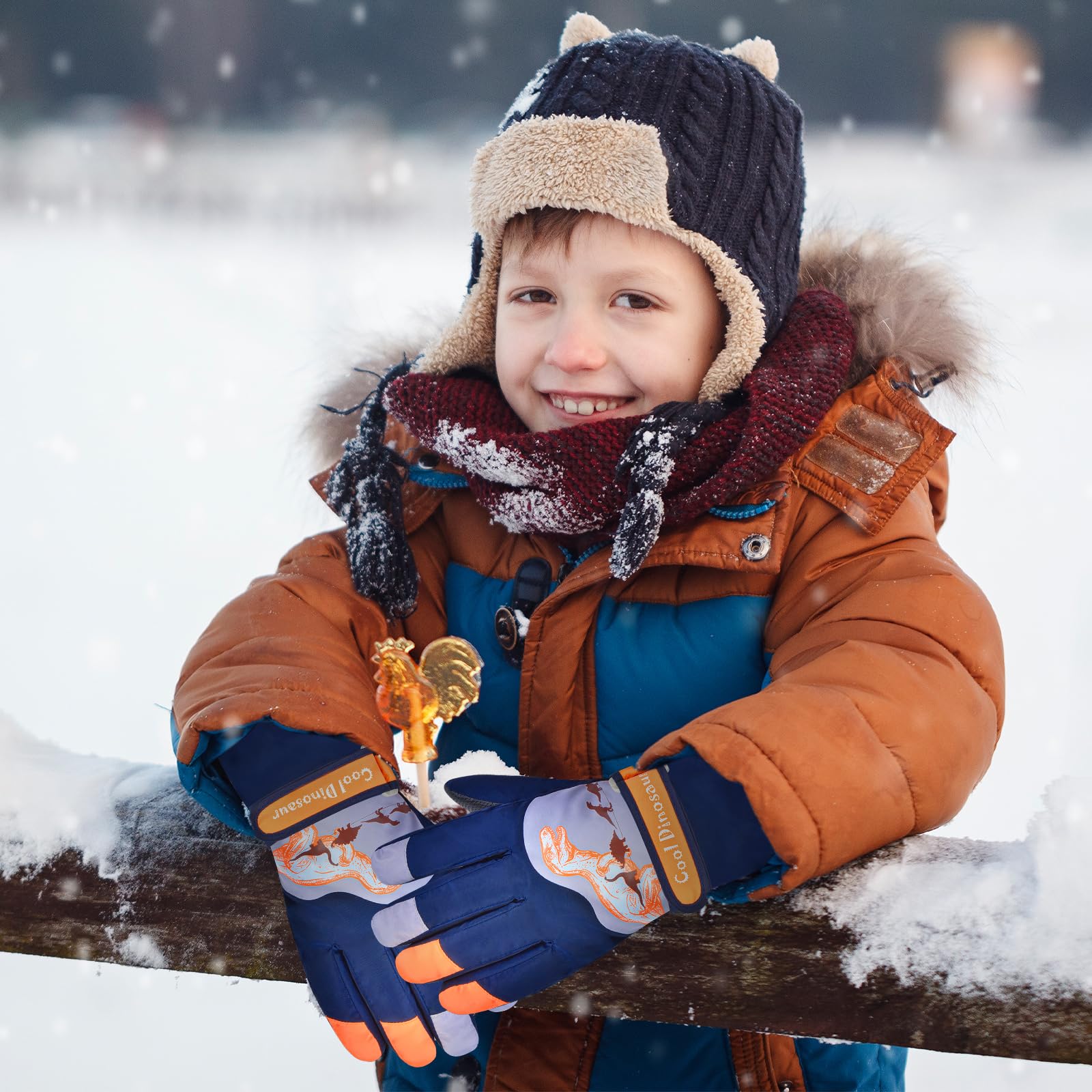 Gants De Ski Imperméables Enfants 3-6 Ans – Motif Poisson, Intérieur Coton, Idéal Ski, Vélo Et Jeux D’hiver