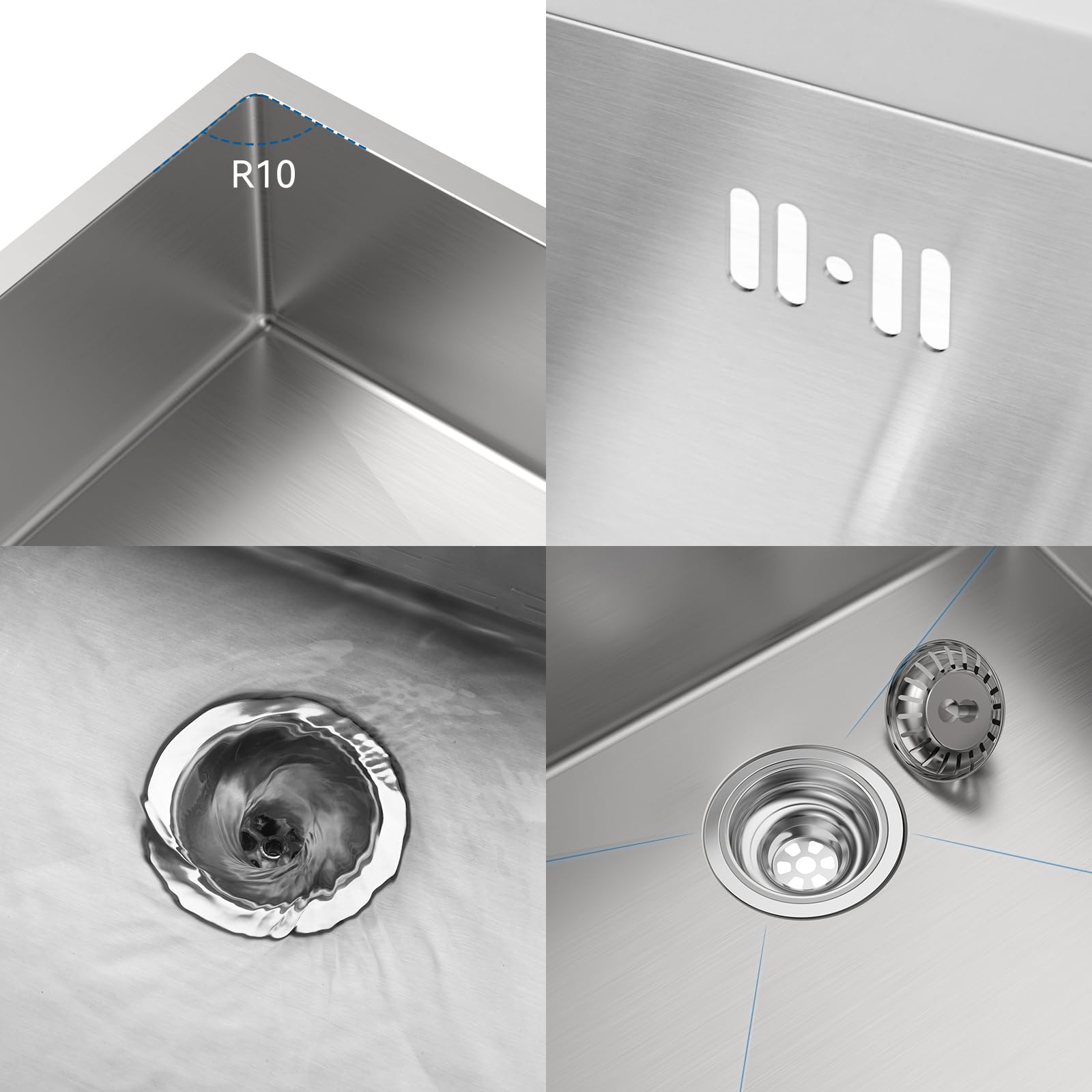 Auralum Fregadero de acero inoxidable 55 x 45 cm + grifo de cocina flexible, incluye dispensador de jabón y sifón, fregadero con grifo, set de cocina