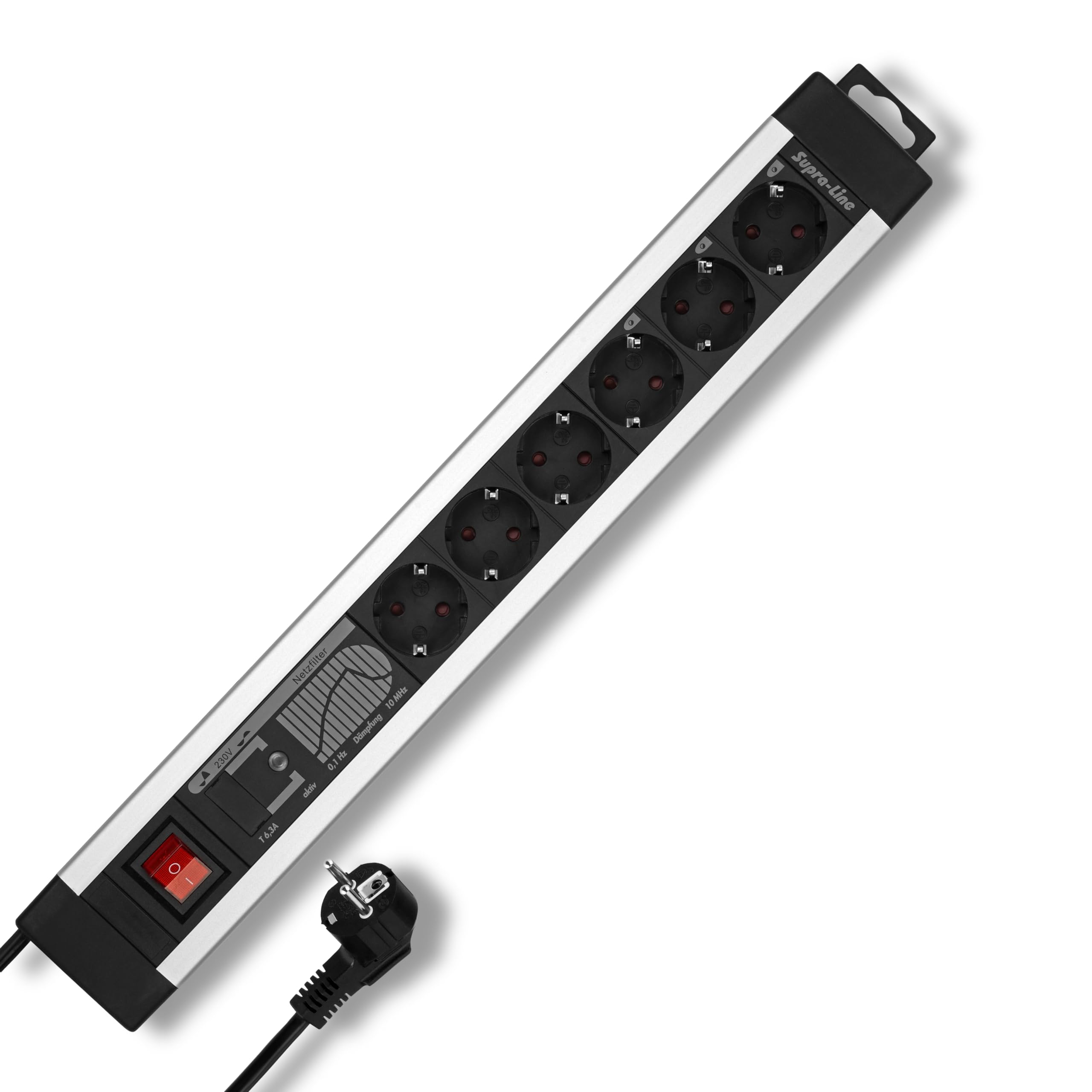 Rev Ritter SupraLine - Regleta para 6 enchufes con Filtro de Red e Interruptor (con protección contra sobretensión, 3 m, Aluminio)
