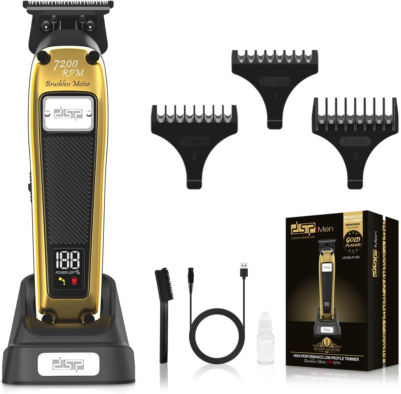 DSP Professional Beard Trimmer for Men, Cordless Trimmer Men Barber, BLDC Motor & DLC Coated Blade, Bald Head Clipper for Men