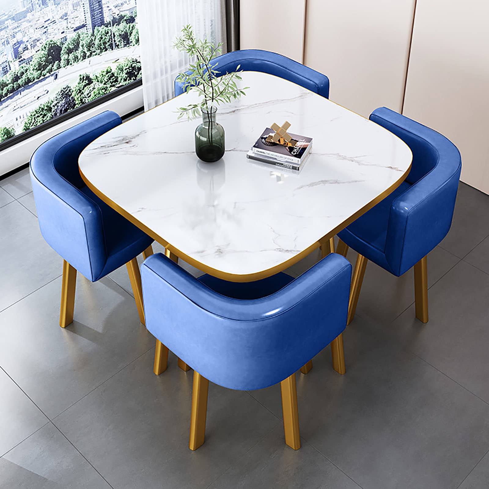 OLSKFUH Modern Round Dining Table Set With 4 Chairs For Business Meetings And Office Conference Small Round Coffee Table And Chair Combination Pu 6,Pu-11-80 * 80 * 73cm