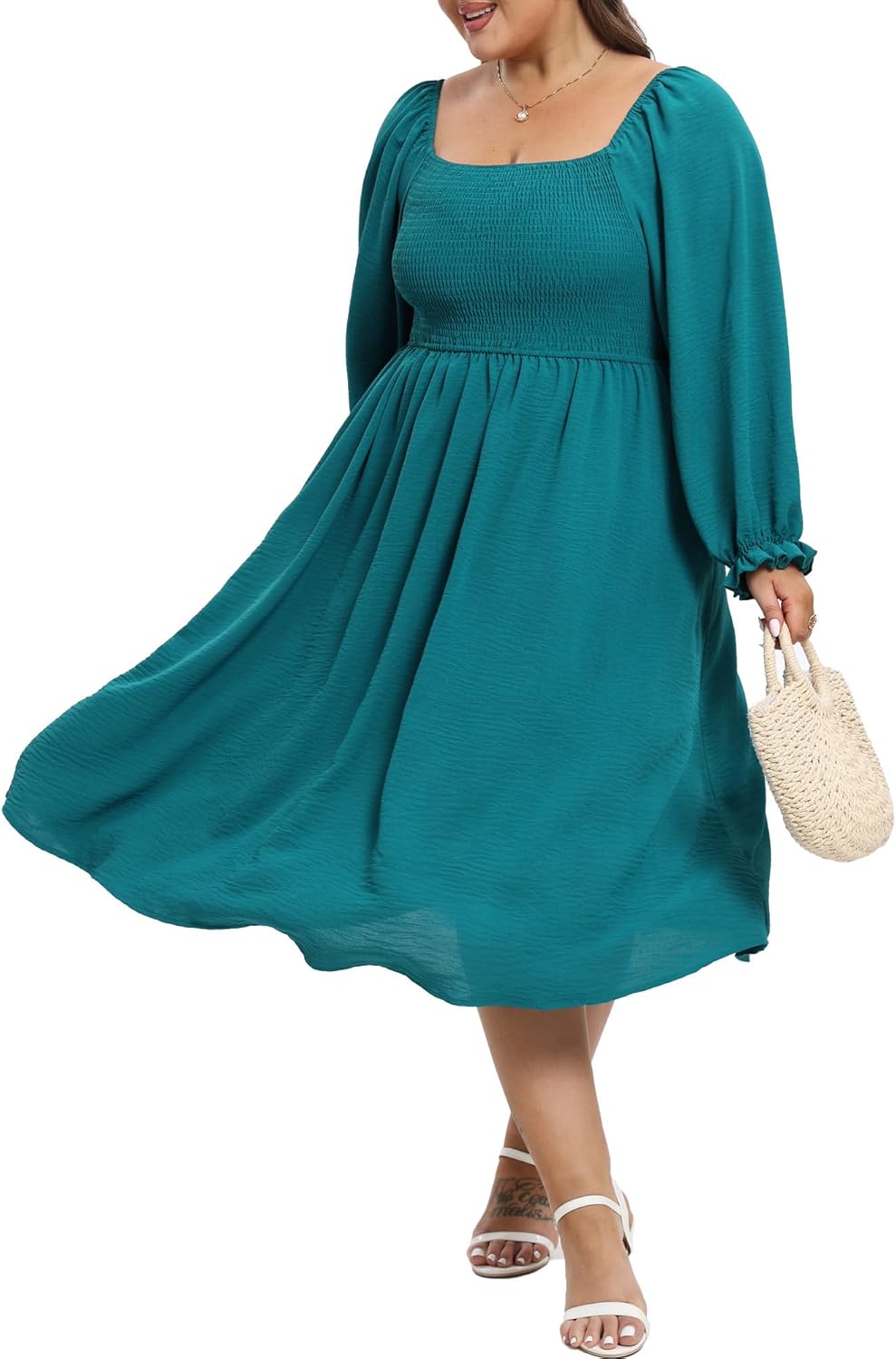 Plus Size Dresses for Curvy Women Fall Long Sleeve Boho Square Neck Flowy Cocktail Party Maxi Dress - Image 4
