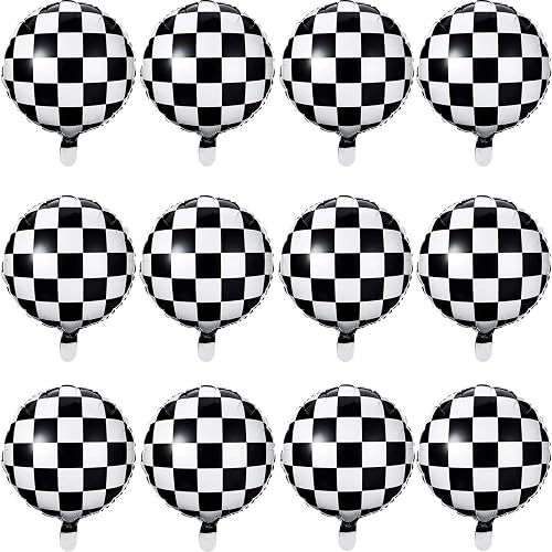 Checkerboard Balloon 12 Pcs Aluminum Foil Black White Checkered Balloon