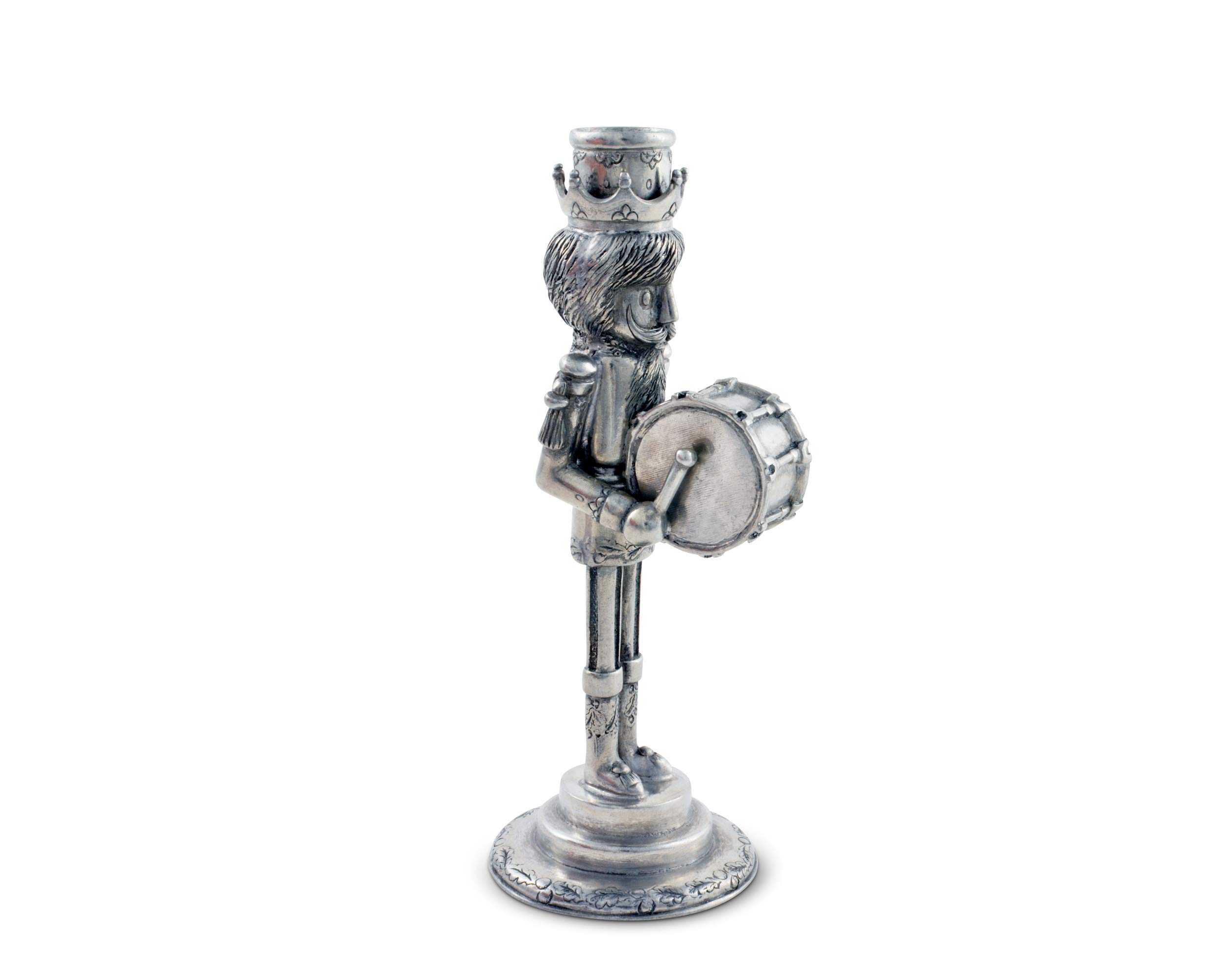 Vagabond House Pewter Nutcracker Drummer Candlestick Christmas Table Décor Puppenkerzen size candles 7 inch Tall