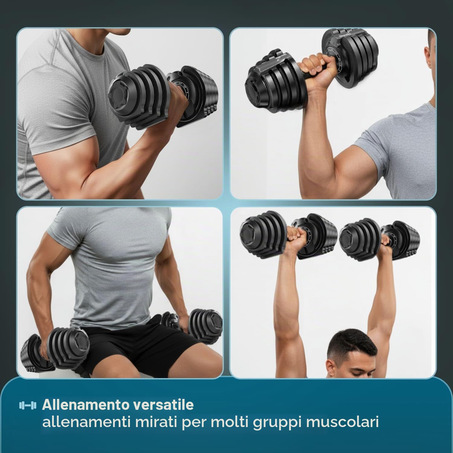 Skandika Hanteln Paino | Manubrio regolabile, set di manubri, pesi da 1,5 a 24 kg, set da 2 manubri, kettlebell, set di pesi, dumbbells, dischi pesi