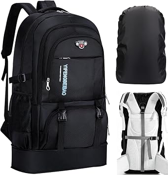 65L Hiking Backpack Expandable Camping Rucksack with Waterproof Rain Cover, Outdoor Large Travel Backpacking Backpack for Men Women, Sport Luggage Bag for Climbing Touringr