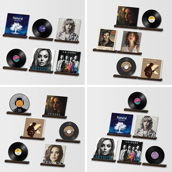 KEYWING Vinyl Record Wall Mount Set of 6 Wooden Record Holder