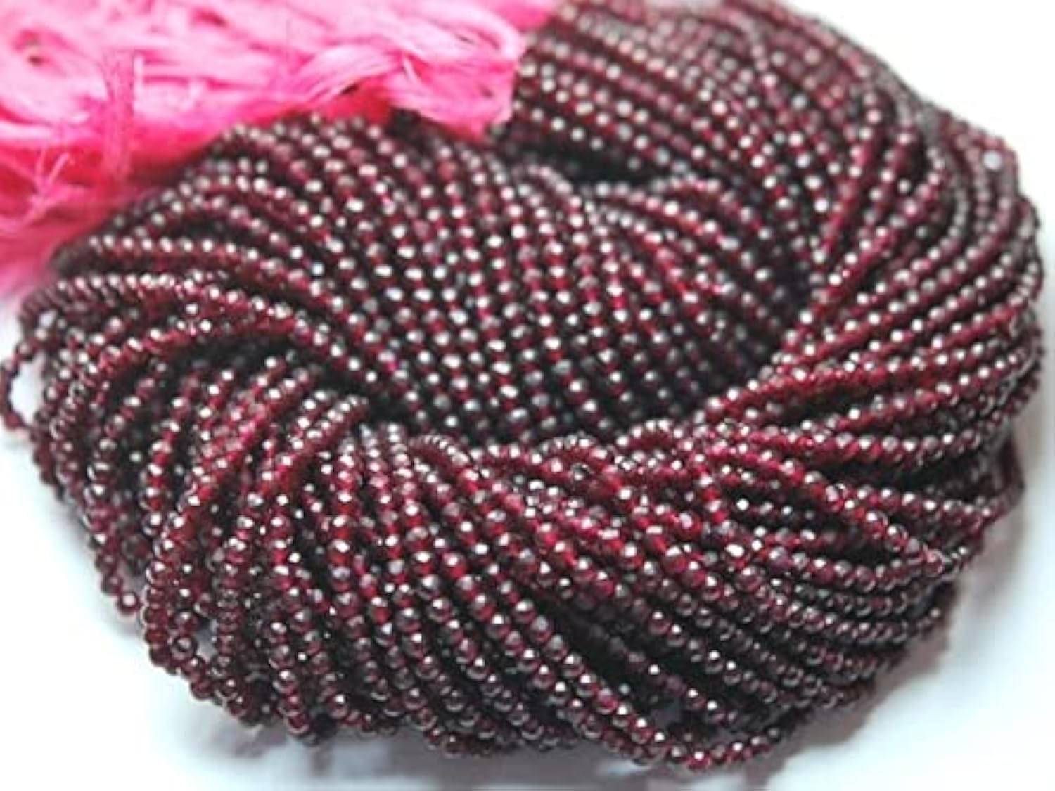 Perle calcédoine grenat 3mm, rang de micro rondelles facettées pour bijoux artisanaux