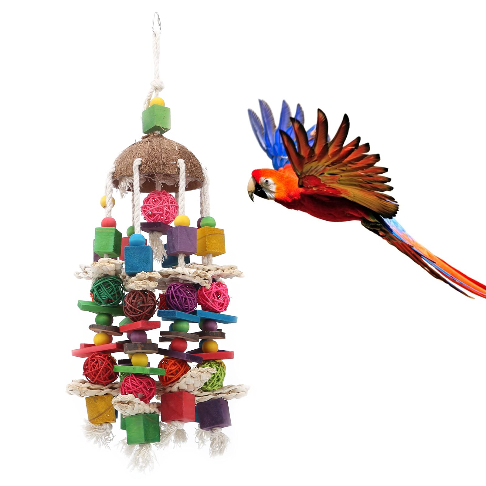 FOLOSAFENAR Bird Chewing Toy, Bright Colors Help To Preen Parrots Hanging Toy for Pet Birds for Medium and Large Parrots