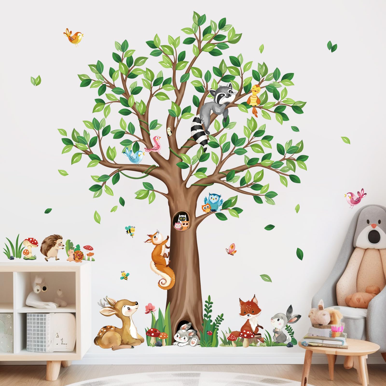 Adesivi Murali Ad Acquerello Per Cameretta - Con Albero Di Natale, Palloncini, Elefante E Arcobaleno - Riutilizzabili E Impermeabili