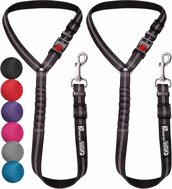 Headrest dog car seat belt 2 Pack Adjustable Durable Headrest Seat belt Pet Dog Car Safety Harness Restraint with Elastic Nylon Bungee Buffer