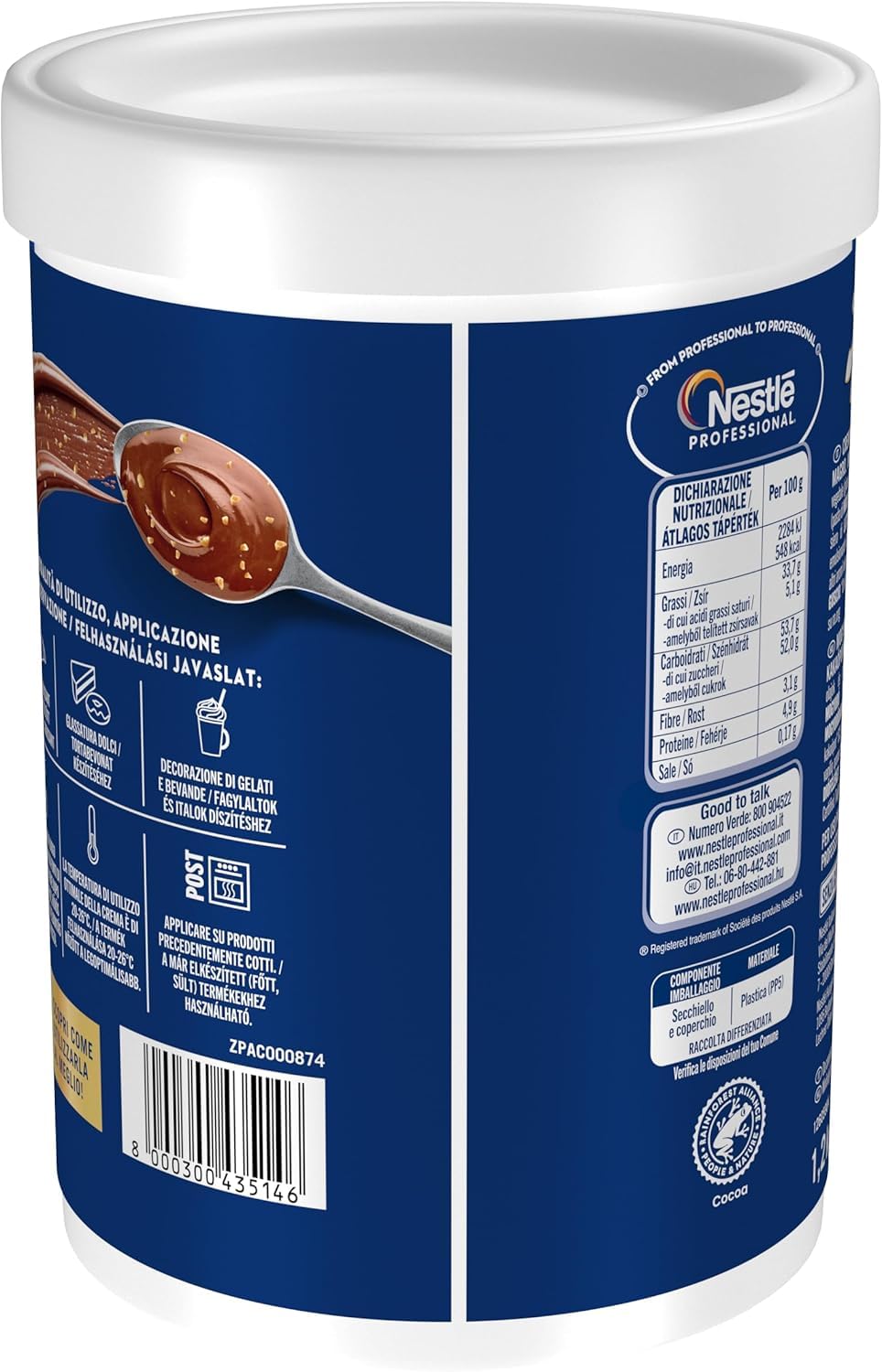 PZ 2 BARATTOLI DI CREMA SPALMABILE 1,2KG CREMA SPALMABILE CON NOCCIOLE E CACAO PER GELATERIE E PASTICCERIE BACI PERUGINA