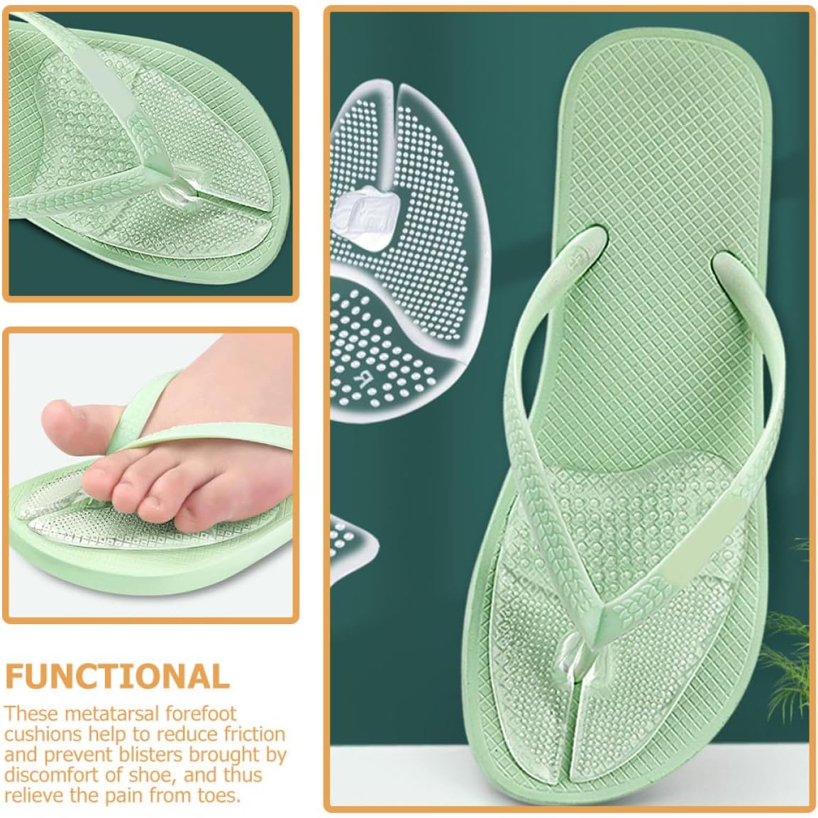 Metatarsal Pads and Forefoot Toe Cushions 2 Pairs Adhesive Ball of Foot Cushions for Women Sandals and High Heels Relief Invisible Half Insoles