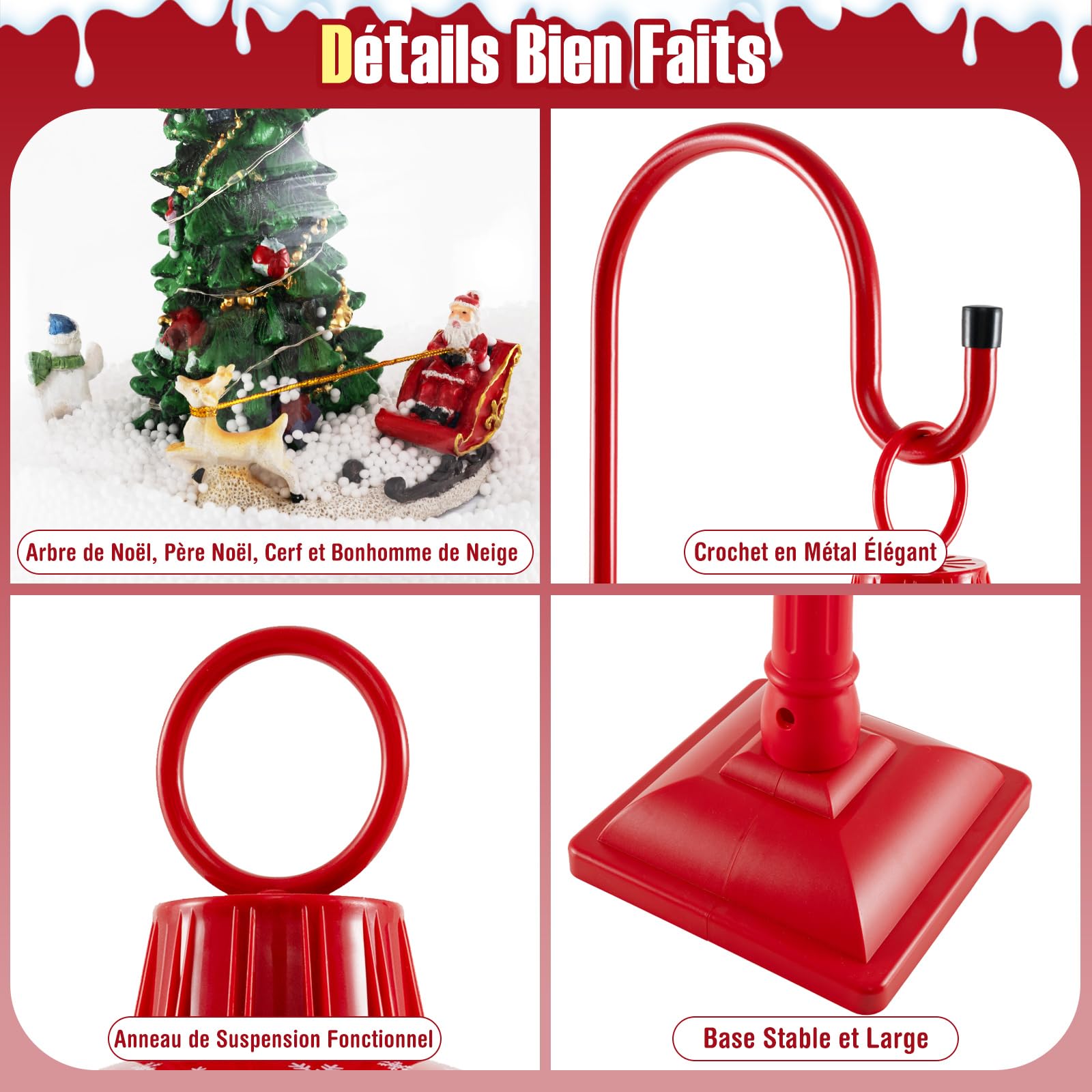 COSTWAY Lampadaire Musical de Noël de 173 cm, Lampadaire avec Lanterne à Boule de Neige Activée par Le Son Arbre Rotatif Père Noël Cerf Bonhomme de Neige, Décoration Lampe pour Maison Porche