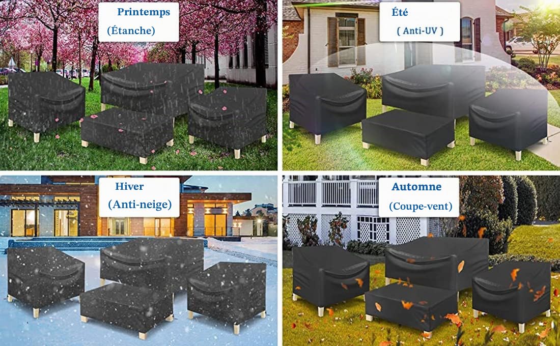 Housse pour meubles de jardin 4 pièces, Housses de jardin d'extérieur, Housse de table de jardin améliorée en tissu Oxford 420D résistant avec 2 boucles coupe-vent pour ensemble de meubles de jardin