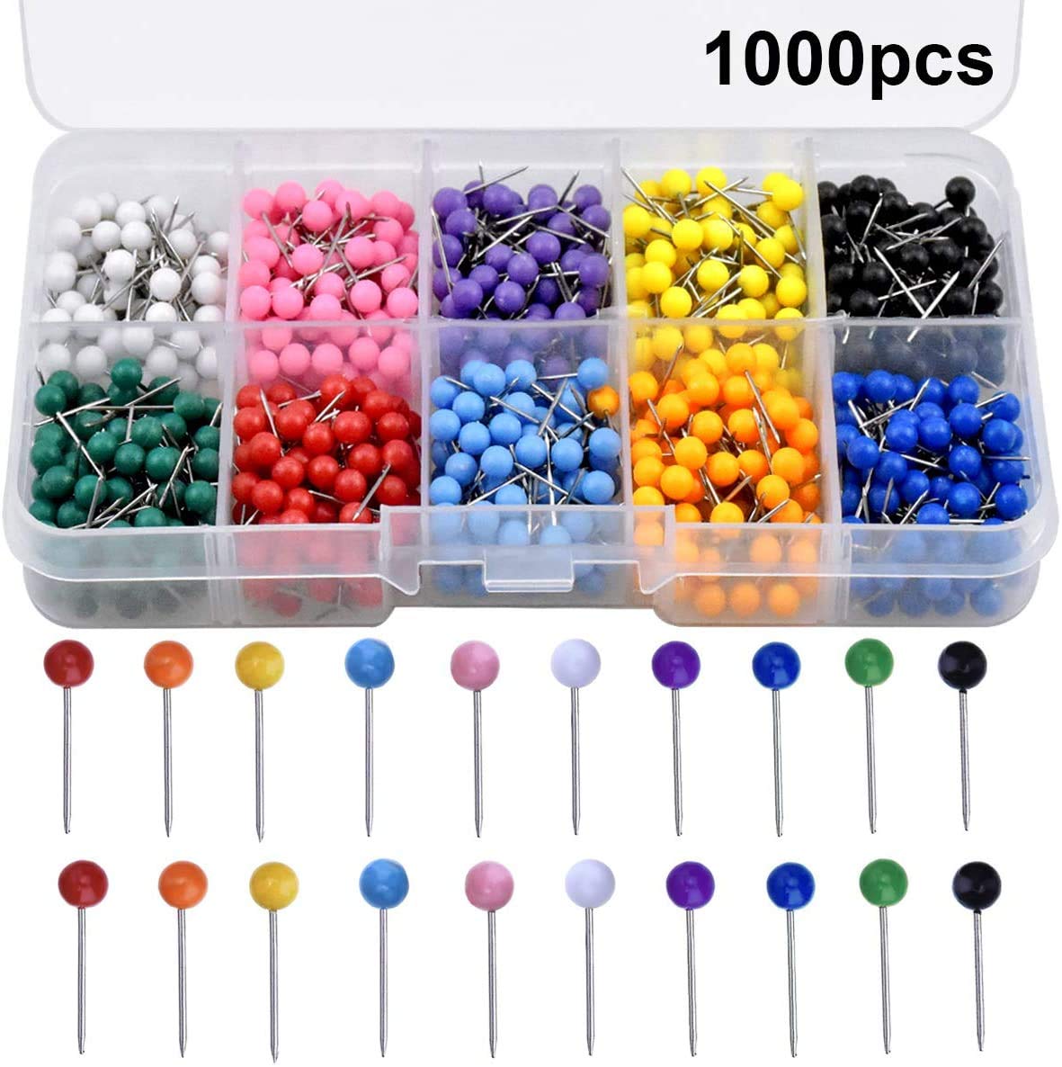 Buy HQDeal 1000 Pieces 1/8 inch Push Pins, Pins with Coloured Heads