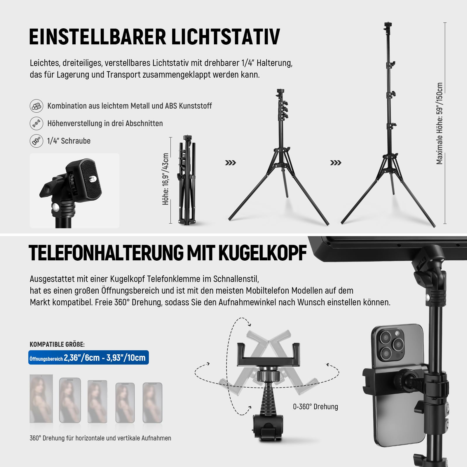 NEEWER Basics 2 STK. LED Panel Videolicht Set, Bi Farbe 2700-6500K Dimmbare Studiolicht mit 2,59'' Stativständern & 2 Handyhalterungen, 850lux für Fotografie Filmen Aufnahme Streaming, BP300